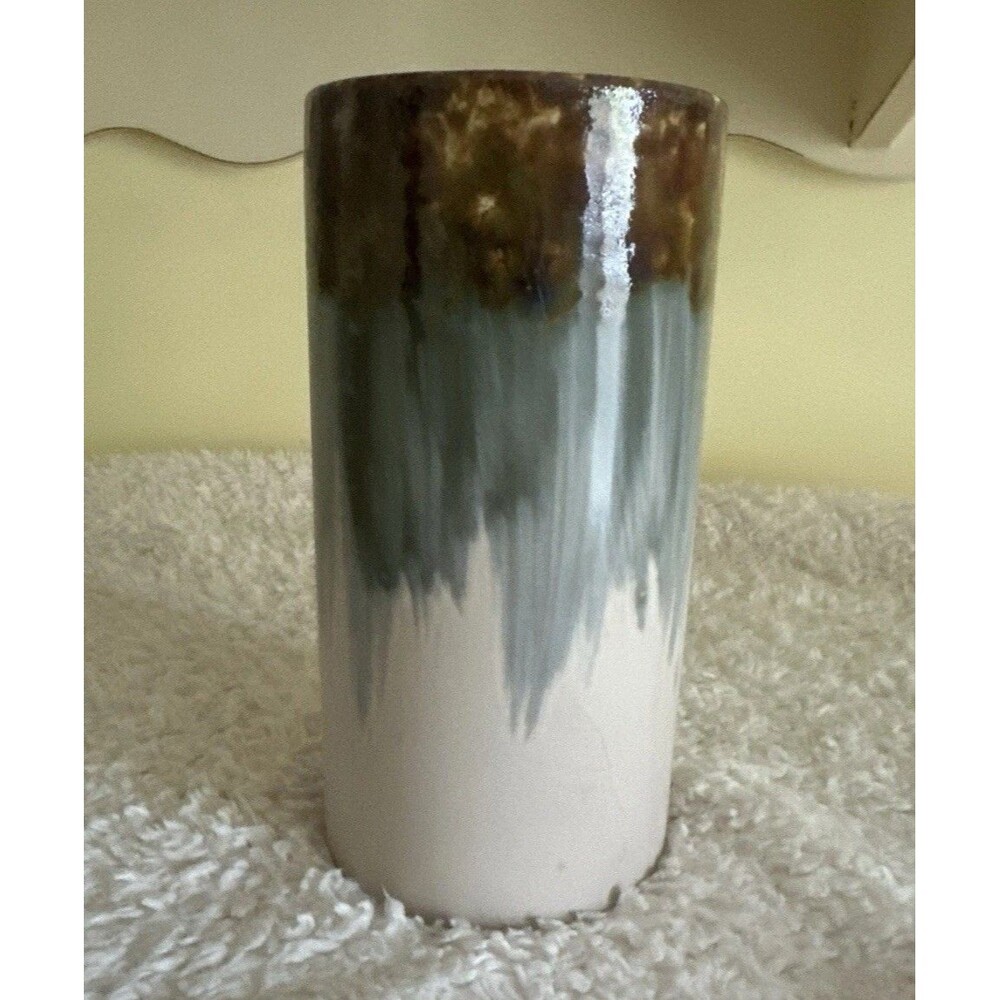 Ashland Fall Blue Brown Floral Container Vase 8” H X 4” W